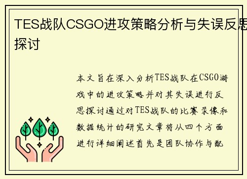 TES战队CSGO进攻策略分析与失误反思探讨